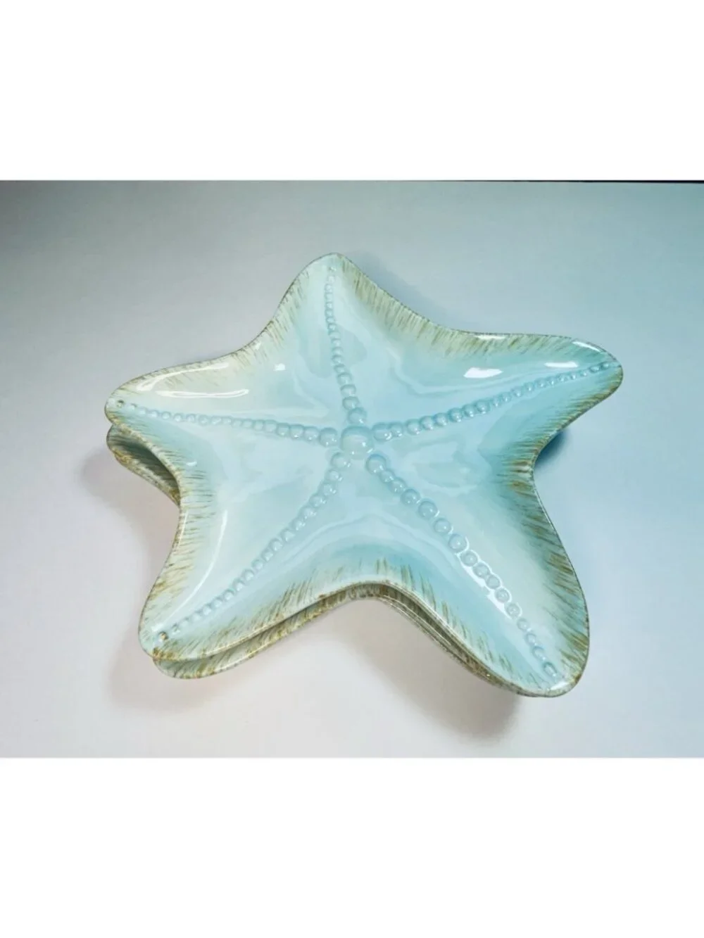 Blue Sky 2007 Starfish Set Of 3 Snack Plate Trinket Dish Beach Decor Aqua 8”